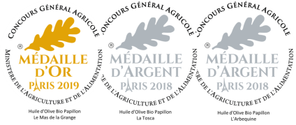 Les médailles du Concours Général Agricole - huile d'olive bio Papillon